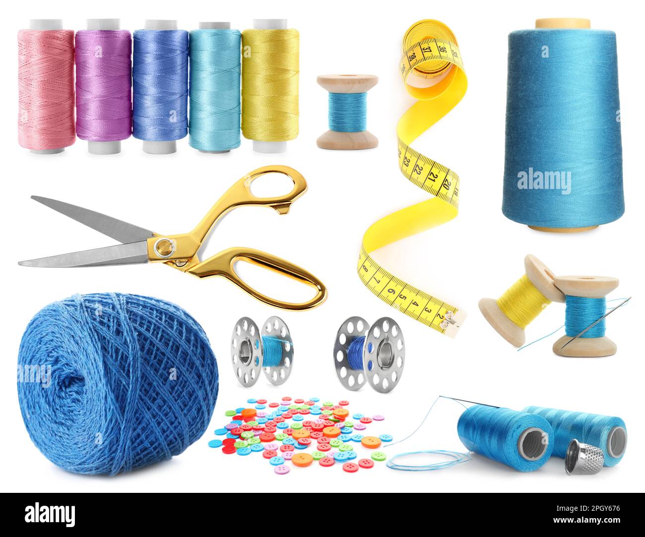 Set with different sewing supplies on white background Stock Photo