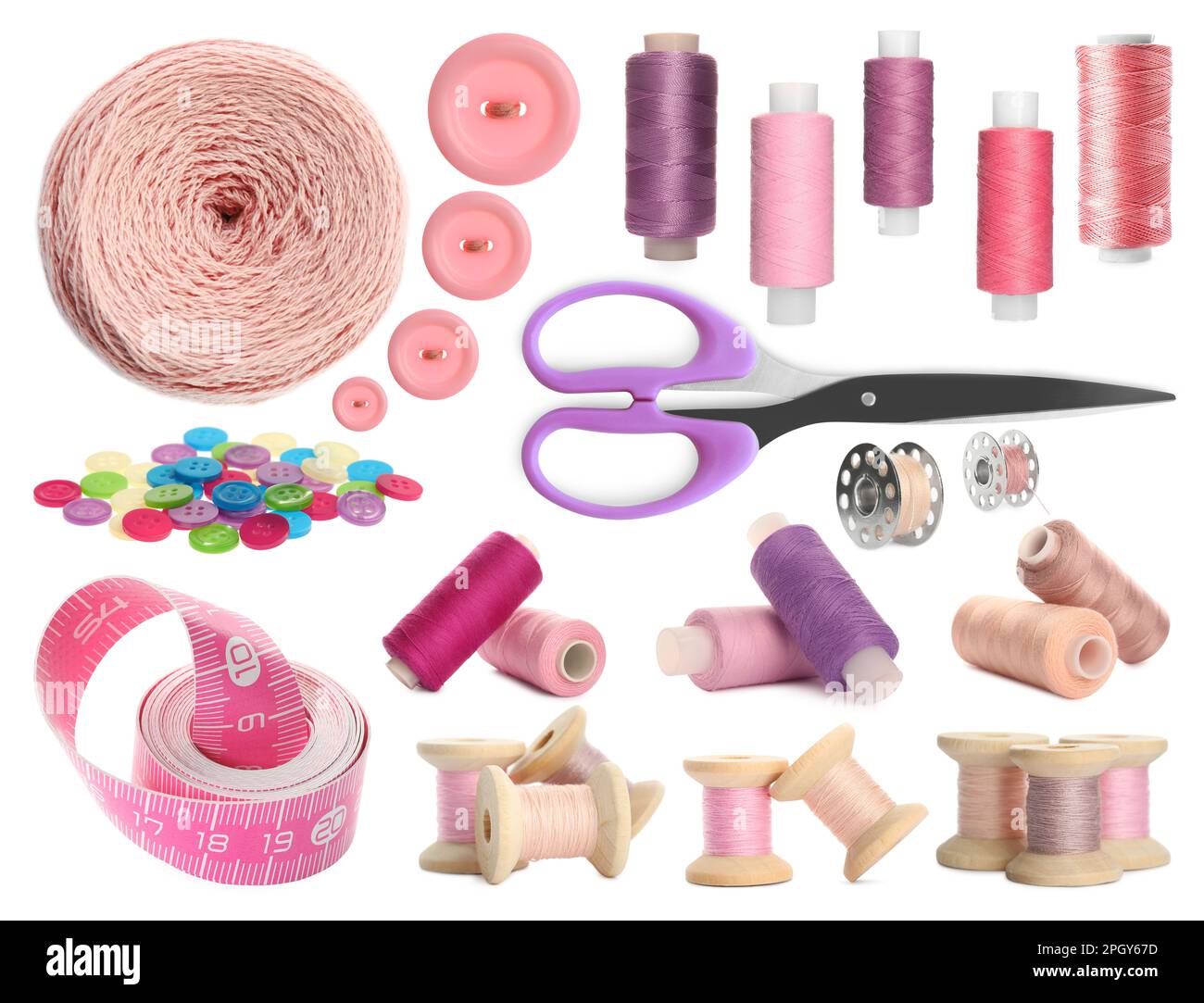 Set with different sewing supplies on white background Stock Photo