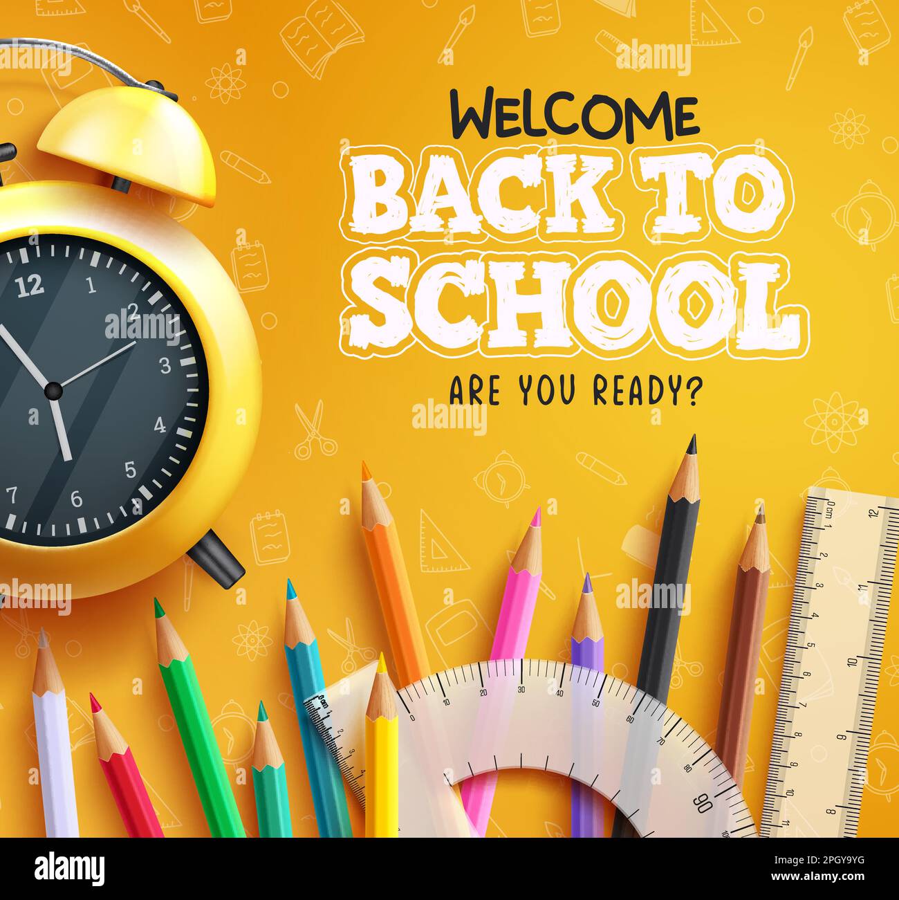 Back to school vector background. Back to school are you ready text with educational element. Vector illustration education design. Stock Vector