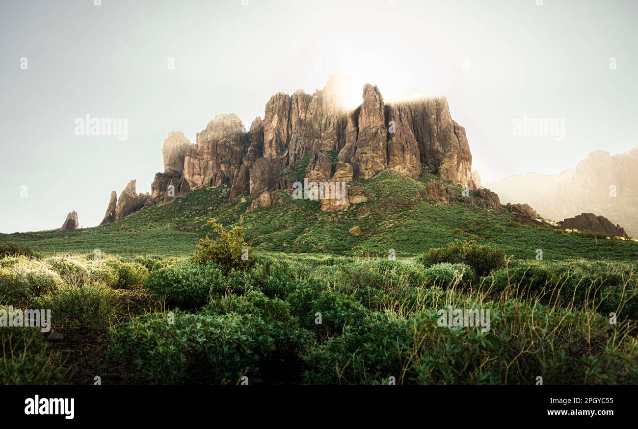 Sunlit Mountains in Arizona Stock Photo