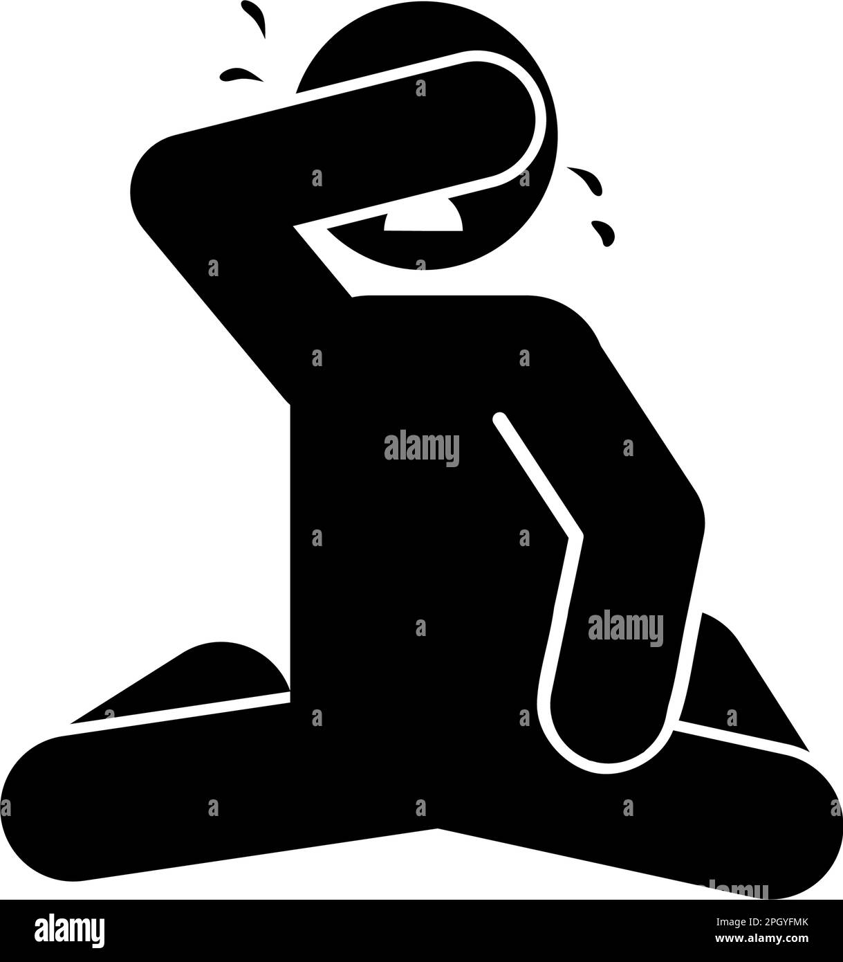 man crying icon over white background, silhouette style, vector ...