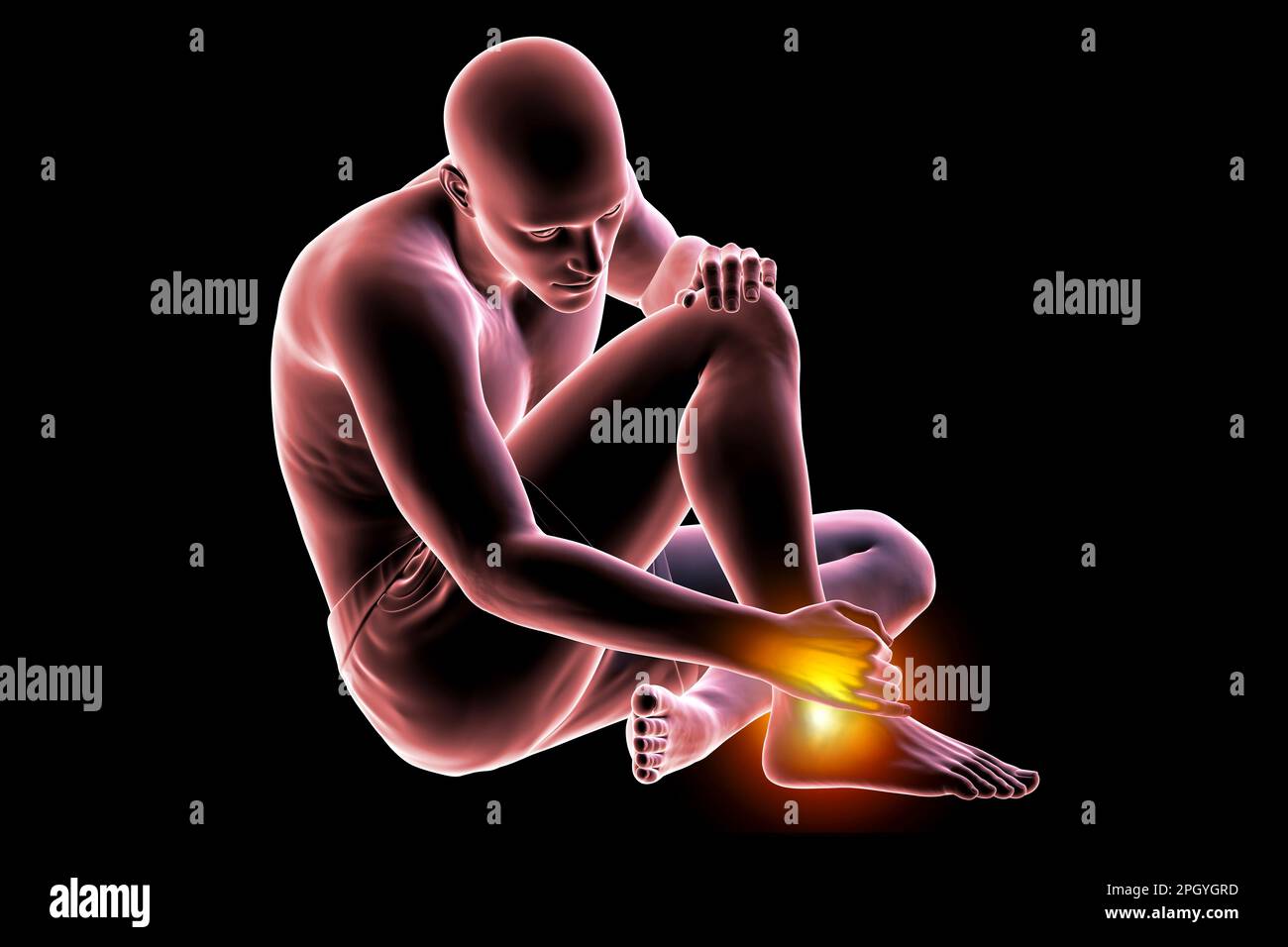 Man with ankle pain, illustration Stock Photo