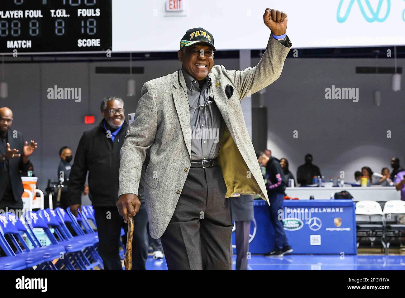 March 24, 2023, Wilmington, Delaware, United States of America: Former  Wilmington Blue Bombers point guard WAITE BELLAMY from Florida A&M seen  prior to a legacy recognition at halftime during a game between