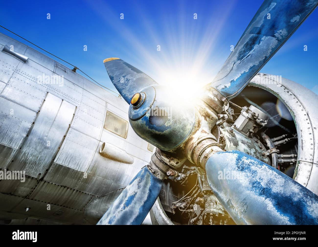 propeller of an historic aircraft against the sun Stock Photo - Alamy