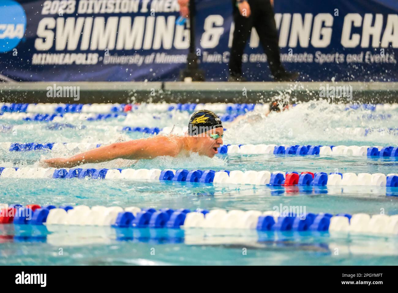 Minneapolis, Minnesota, USA. 24th Mar, 2023. ASU sophomore LEON MARCHAND swims in the 400 Individual Medley championship race at the 2023 NCAA Men's Swimming and Diving Championships in Minneapolis, Minnesota. Leon broke the record with a time of 3:31.57 (Credit Image: © Steven Garcia/ZUMA Press Wire) EDITORIAL USAGE ONLY! Not for Commercial USAGE! Stock Photo
