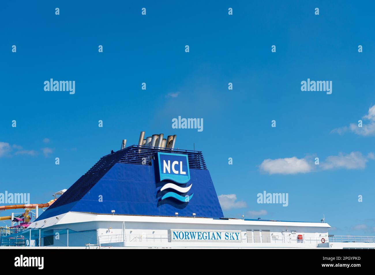 Nassau, Bahamas - Februay 18, 2016: ncl norwegian cruise line ship logo Stock Photo