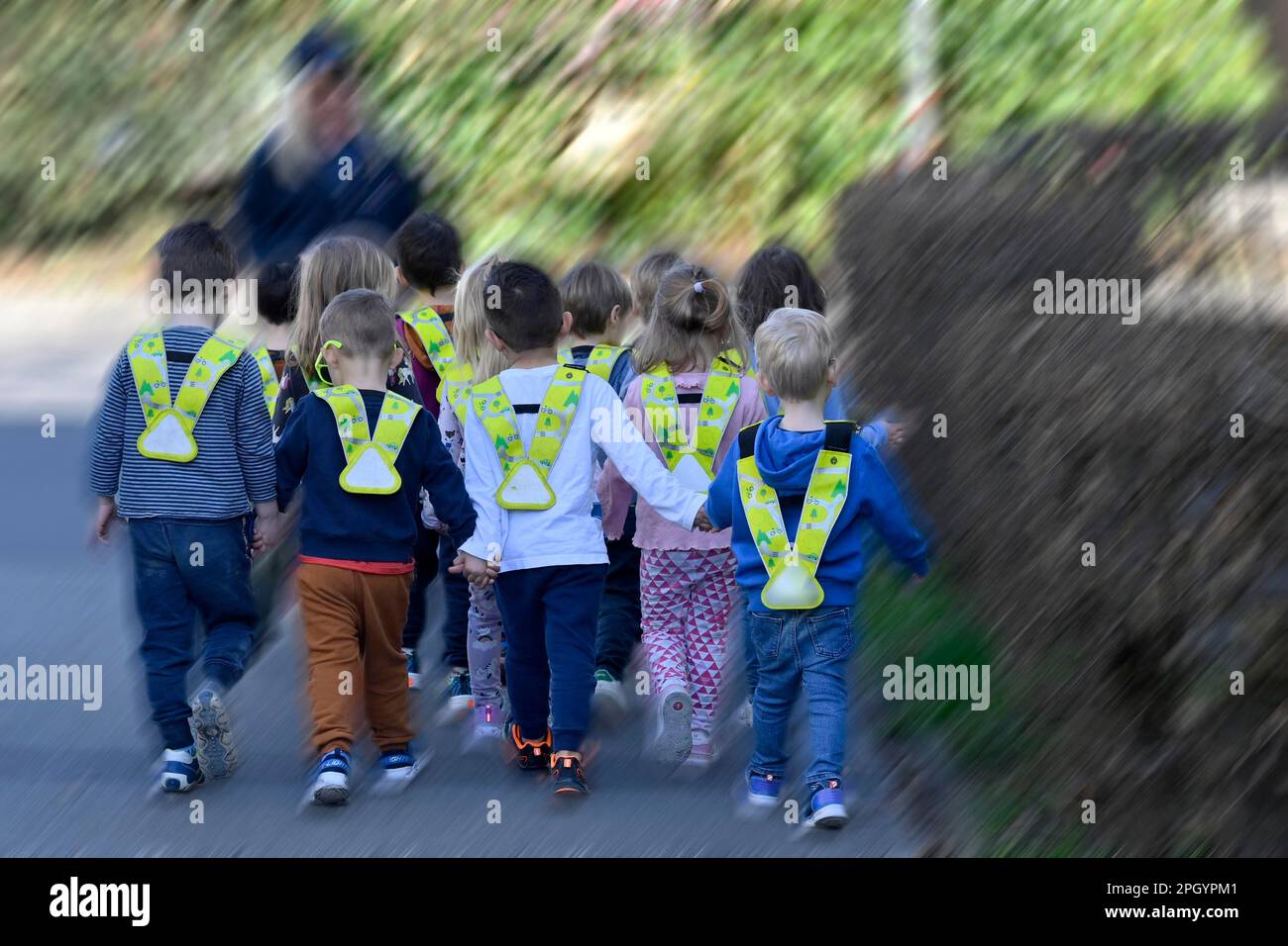 Symbolic image children hand in hand, kindergarten children Stock Photo