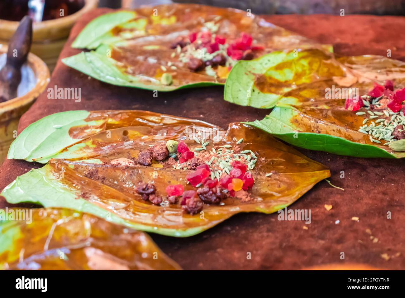betel leaf with eating ingredients from different angle Stock Photo