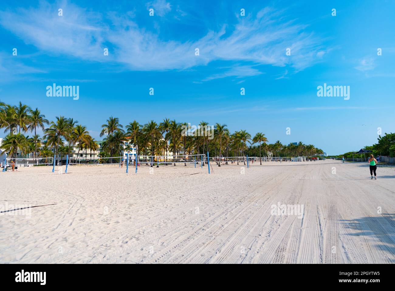 Miami, Florida USA April 18, 2021 beach volleyball courts in summer south miami beach Stock
