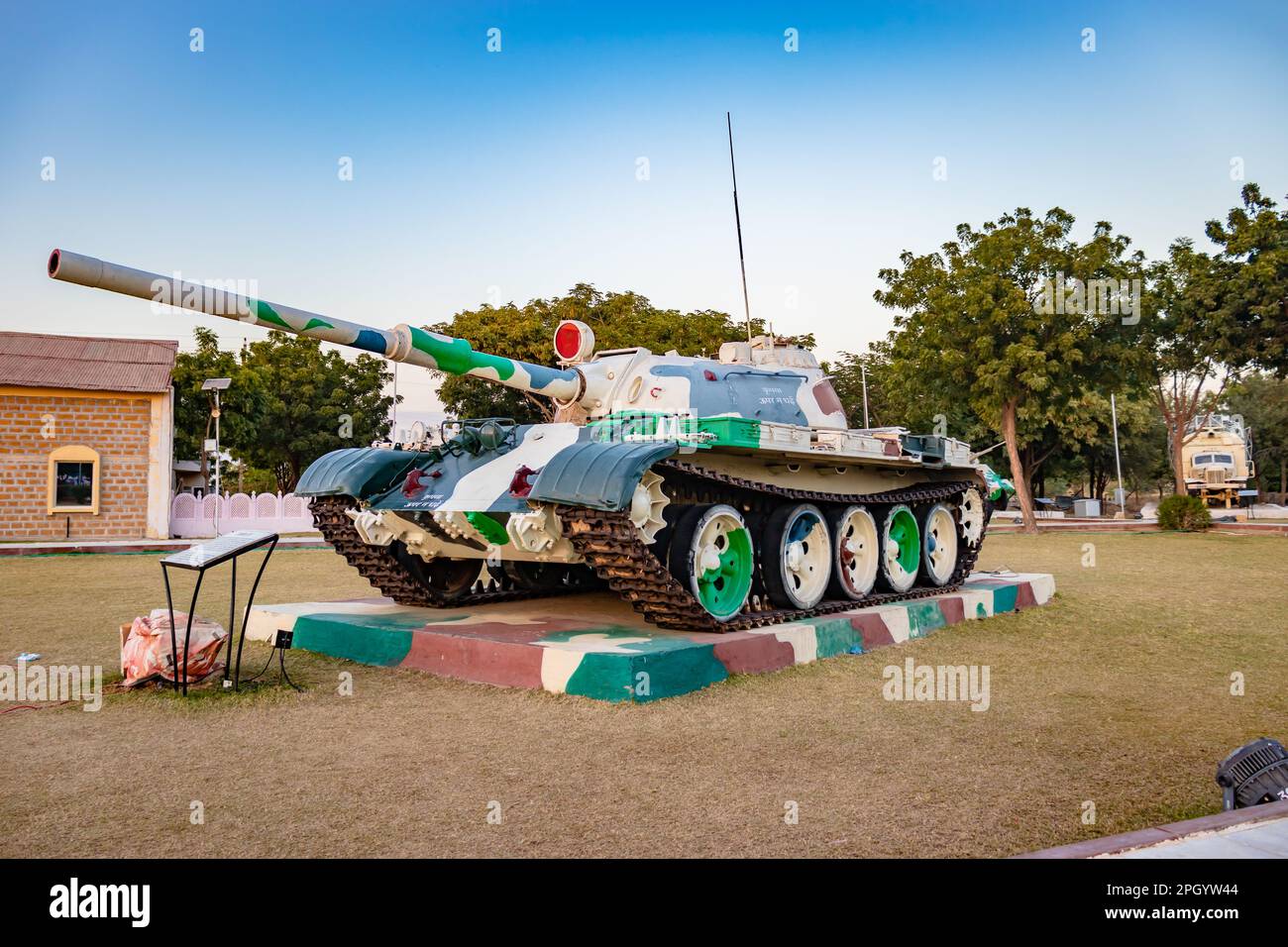 pakistani tank kept at indian war memorial won in wars from unique perspective shot is taken at jaisalmer war memorial rajasthan india on Jan 25 2023. Stock Photo