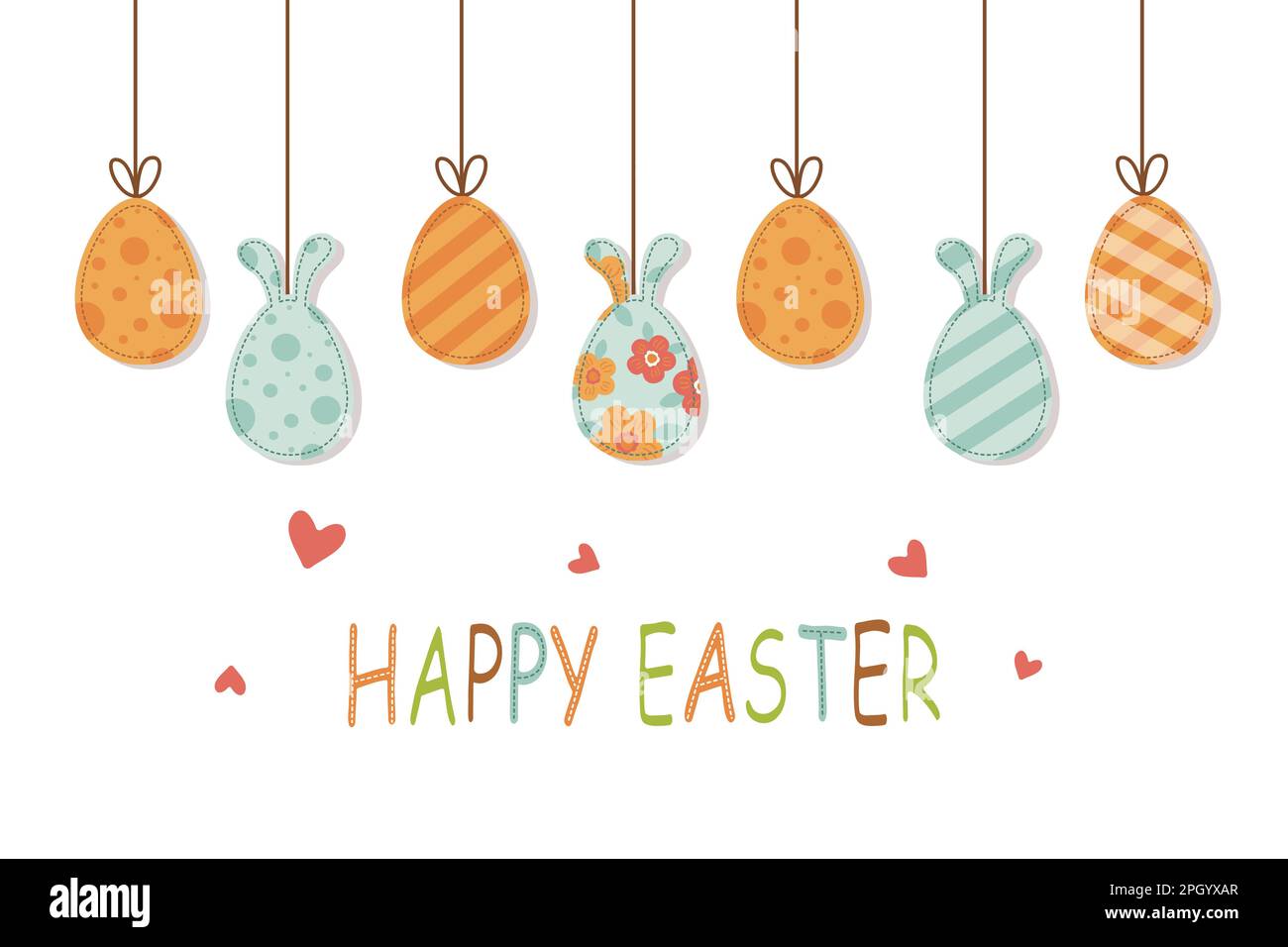 easter day greeting banner with easter eggs tied on strings Stock Vector