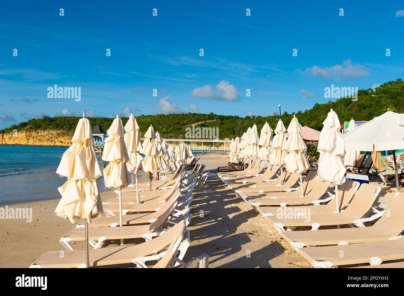 sunbed on summer vacation beach. many sunbed on summer vacation beach