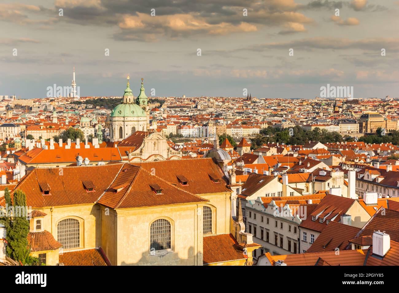 Areal view over the Nicholas church in the historic city of Prague, Czech Republic Stock Photo