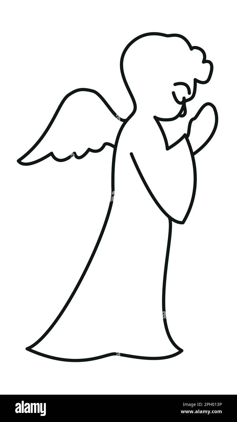 angel - cartoon simple outline schematic black and white vector illustration isolated on white Stock Vector