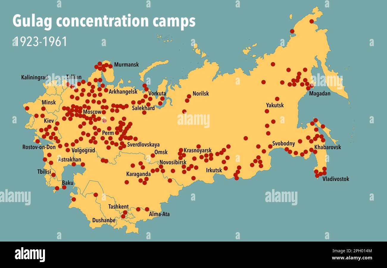 Location map of the Gulag concentration camps across the Soviet Union Stock Photo
