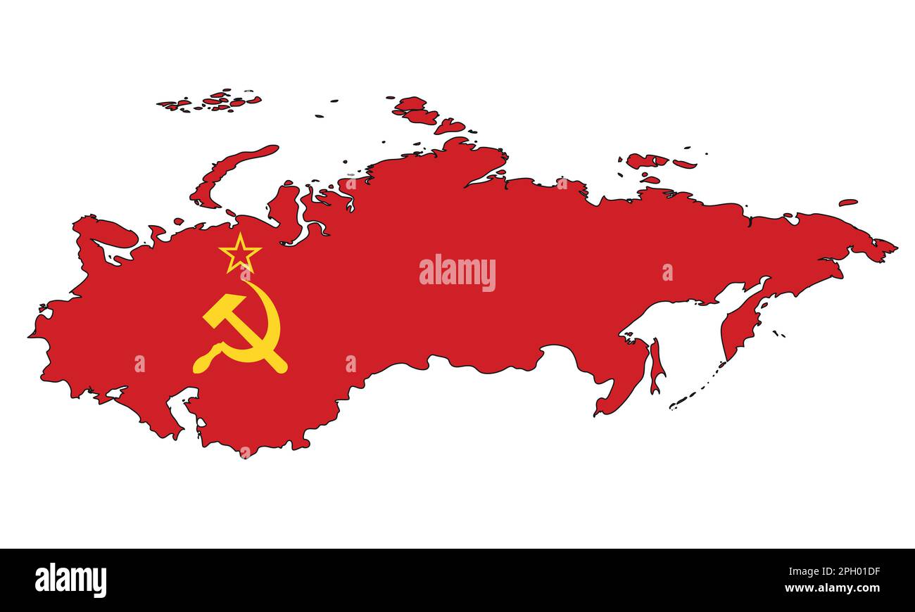 Union of Soviet Socialist Republics map with flag - outline of a state with a national flag Stock Vector