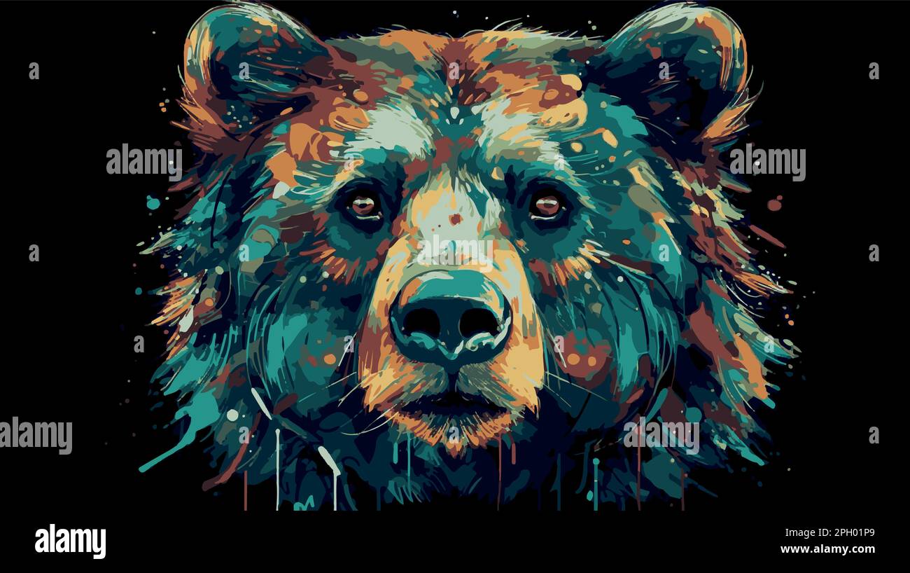 Colorful painting of bear. Vector graphic art of multicolored grizzly ...