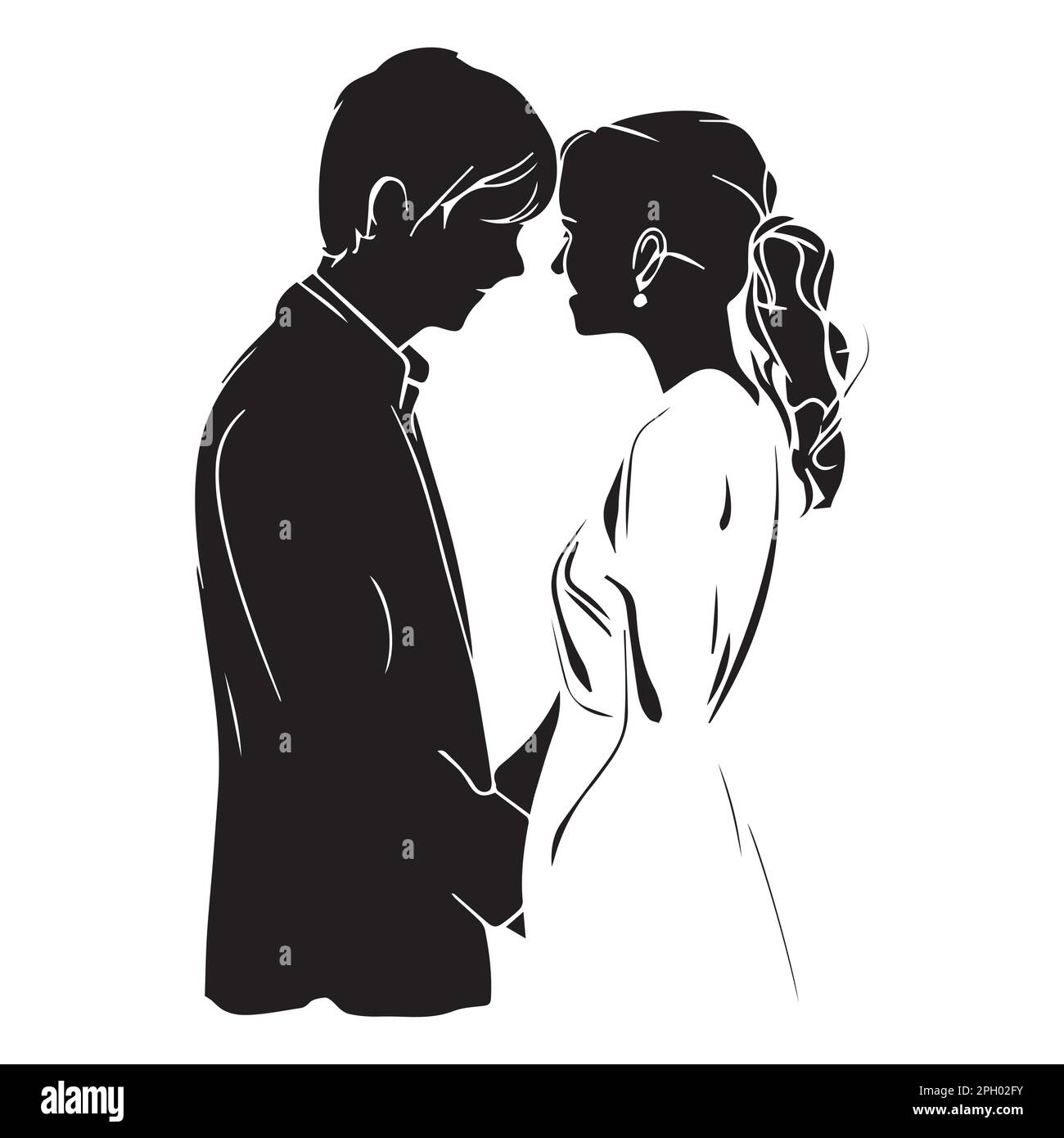 Couple getting married. Black and white icon of young husband and wife