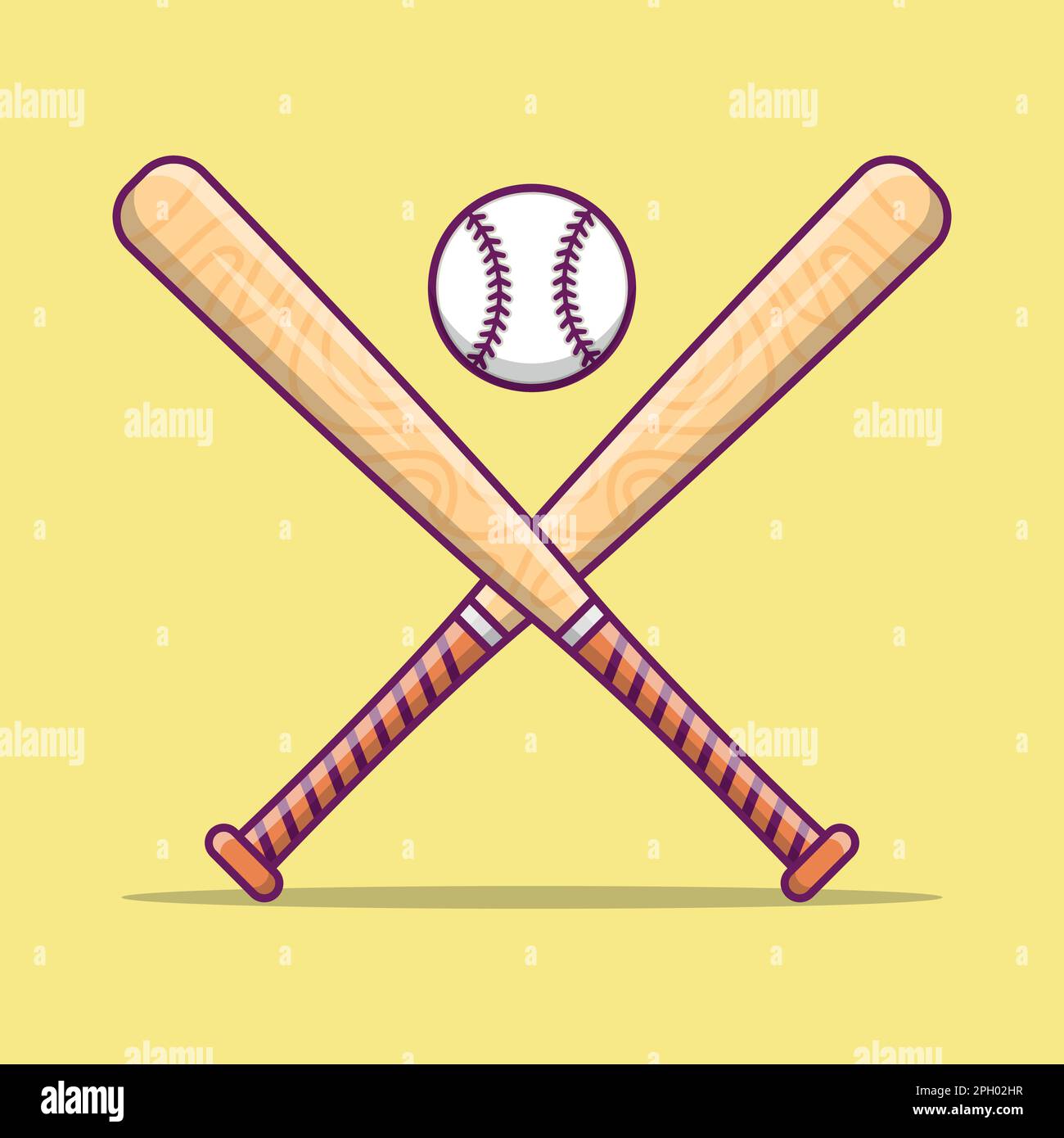 Baseball Cartoon Vector Illustration, Baseball Sticks And Ball Vector Icon Illustration, Flat Baseball Vector Icon Concept Sticker Stock Vector