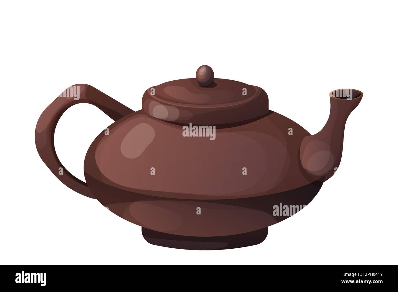 Japanese kettle, teapot traditional ceramic in cartoon style isolated