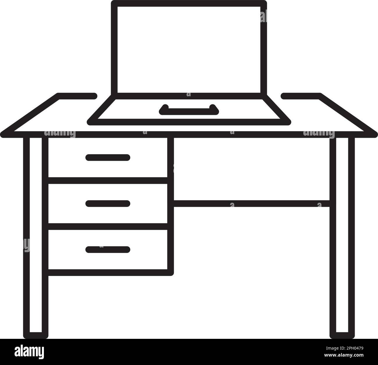 Project management table, laptop, workplace vector icon illustration. Stock Vector