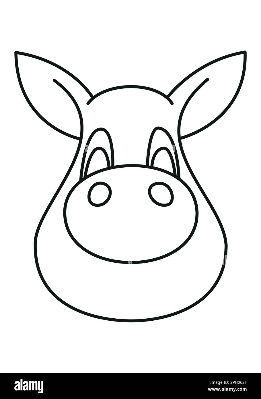pig head cartoon simple outline schematic black and white vector