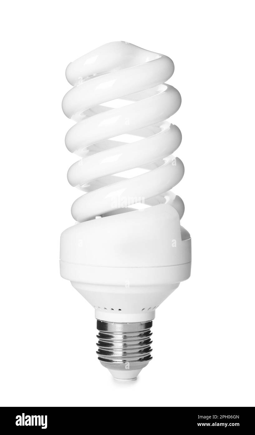 New fluorescent light bulb isolated on white Stock Photo