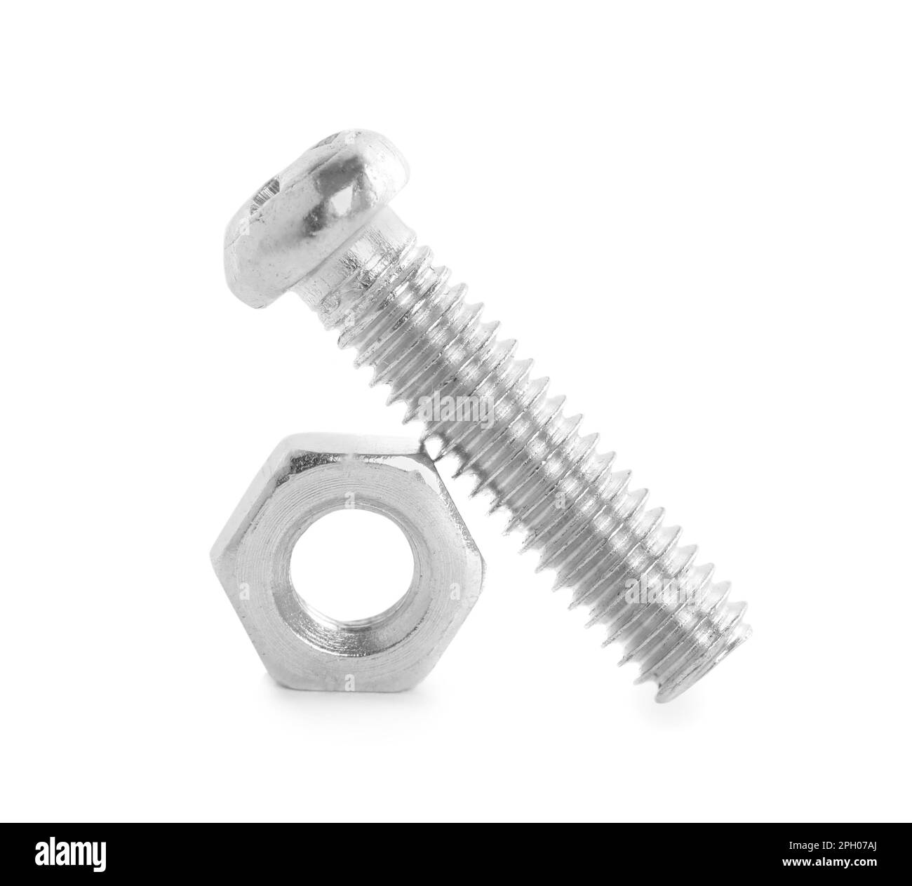 Metal carriage bolt and hex nut on white background Stock Photo Alamy