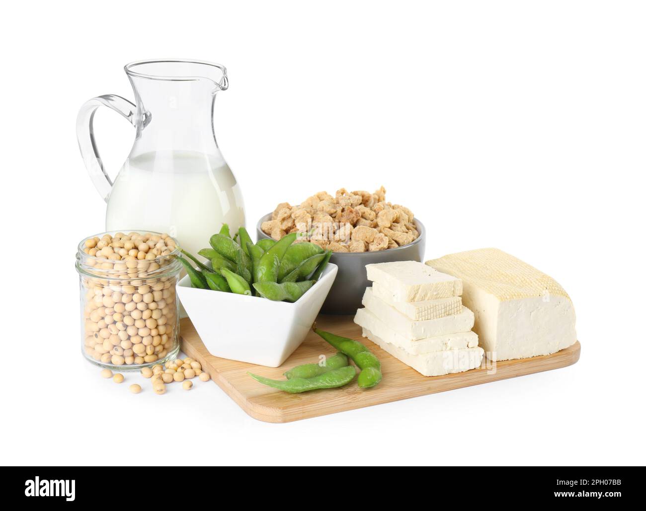 Different organic soy products on white background Stock Photo Alamy