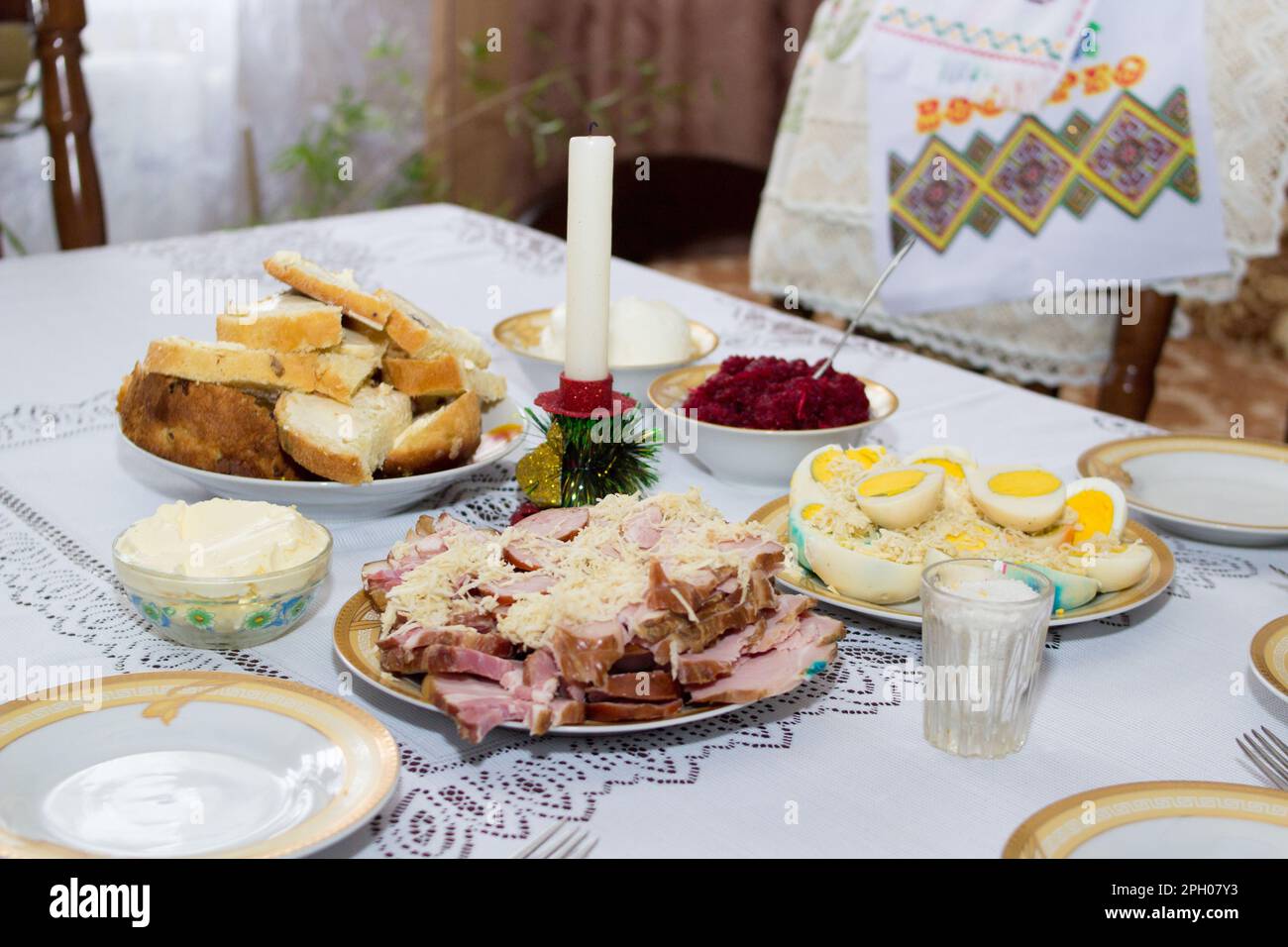 Ukrainian table for the Easter holiday food, Stock Photo