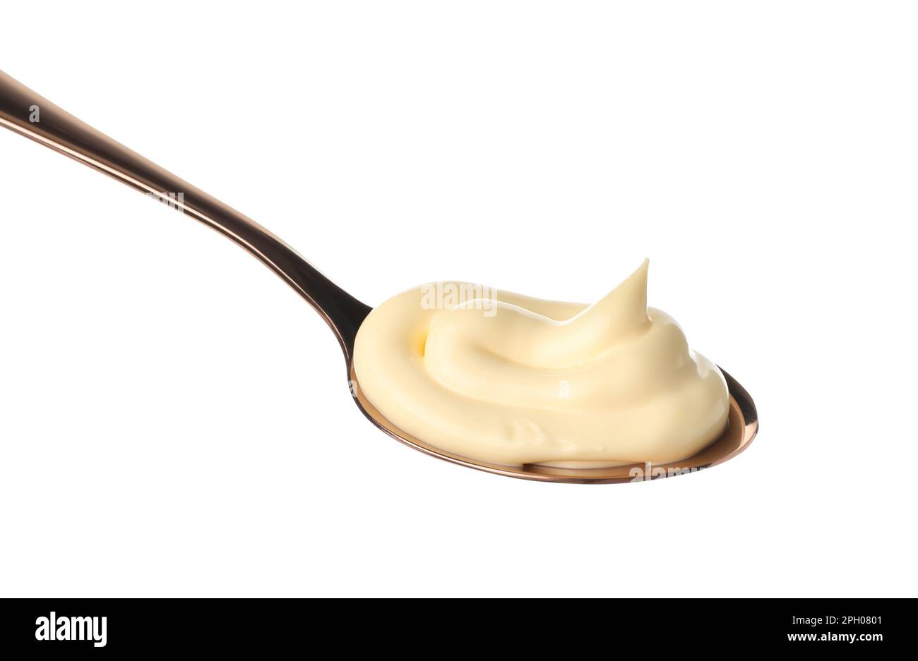 Spoon with tasty mayonnaise isolated on white Stock Photo Alamy