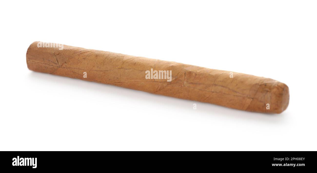 Cigar wrapped in tobacco leaf isolated on white Stock Photo Alamy