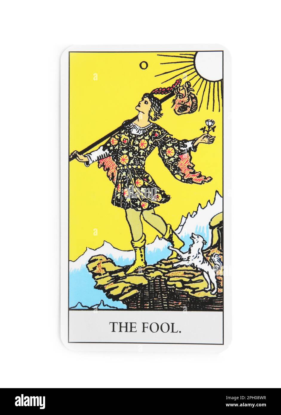 The Fool tarot card on white background, top view Stock Photo