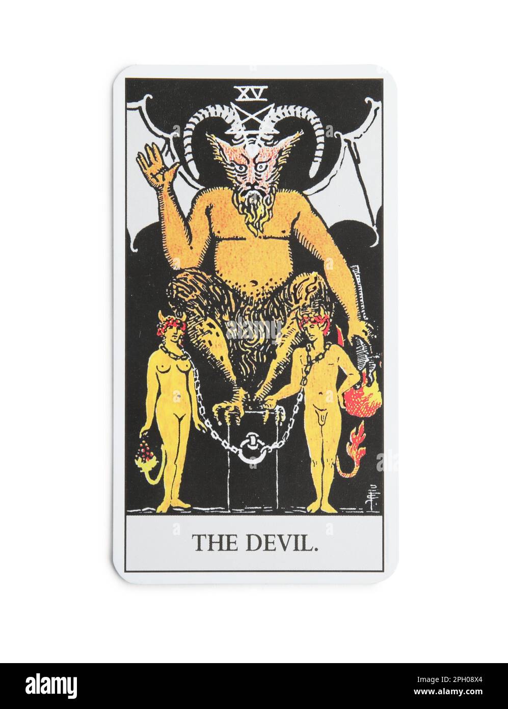 The Devil tarot card on white background, top view Stock Photo