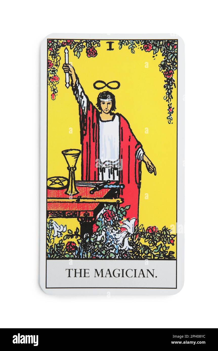 The Magician tarot card on white background, top view Stock Photo