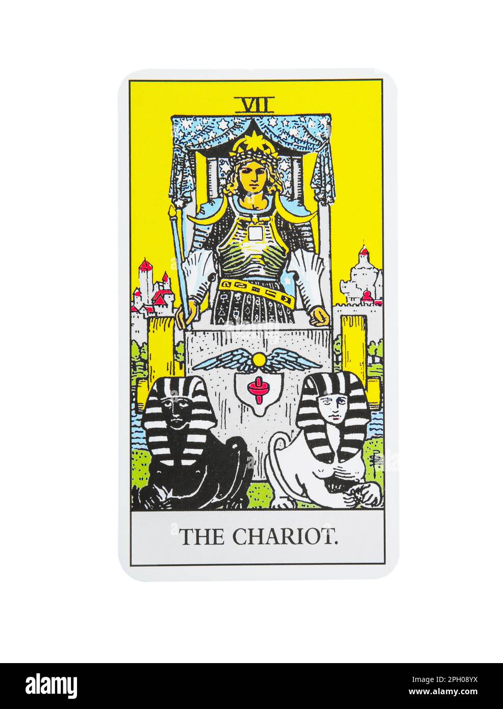 The Chariot tarot card on white background, top view Stock Photo