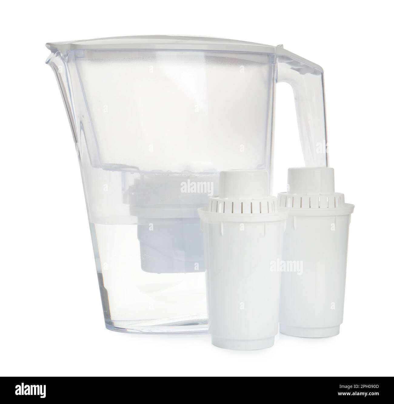 Water filter jug and replacement cartridges on white background Stock Photo Alamy