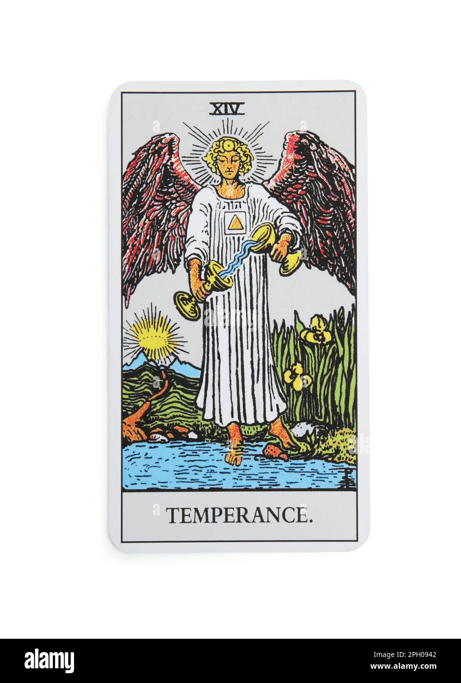 The Temperance tarot card on white background, top view Stock Photo
