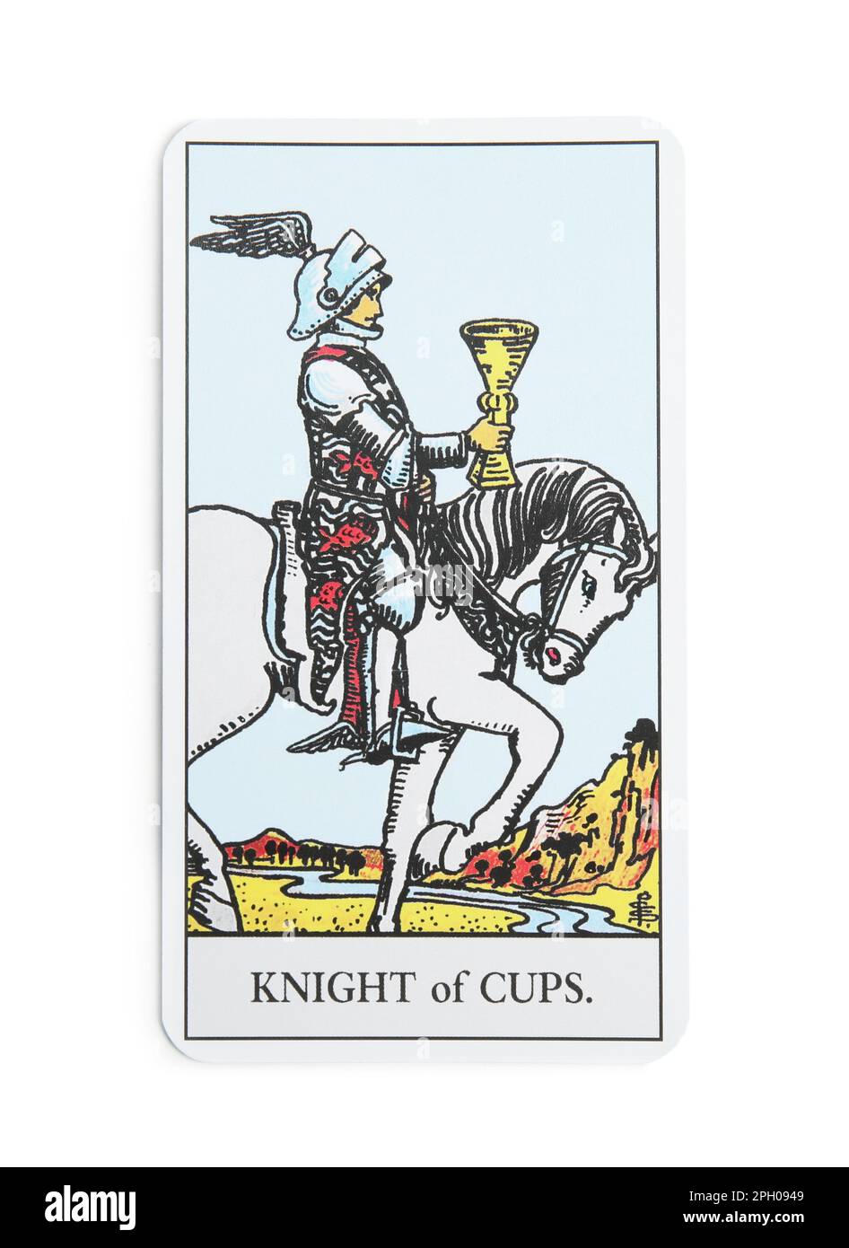 The Knight of Cups tarot card on white background, top view Stock Photo