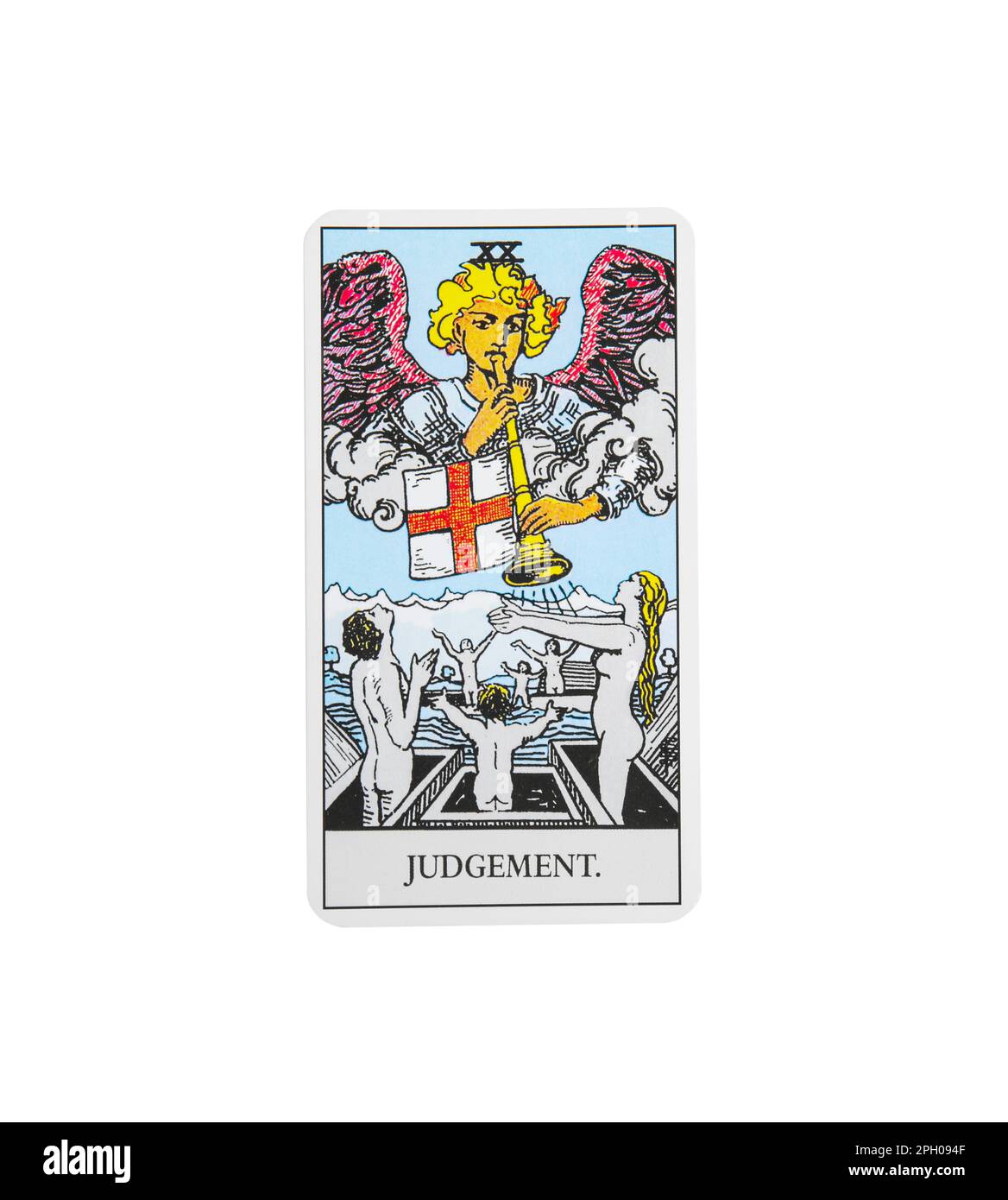 The Judgement tarot card on white background, top view Stock Photo