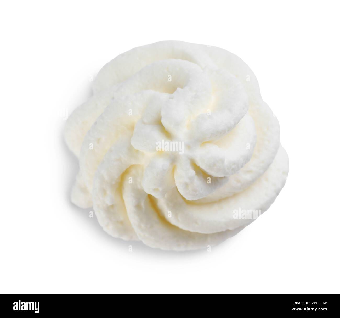 Delicious whipped cream isolated on white, top view Stock Photo 