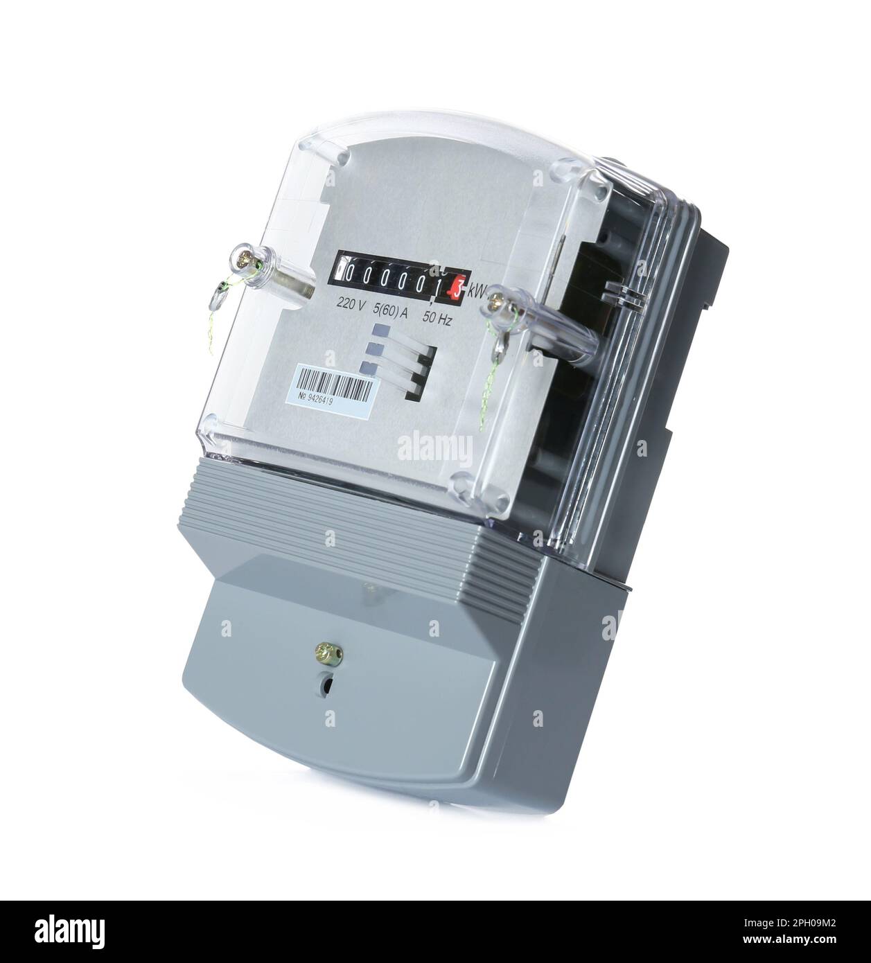 Electricity meter isolated on white background. Measuring device Stock