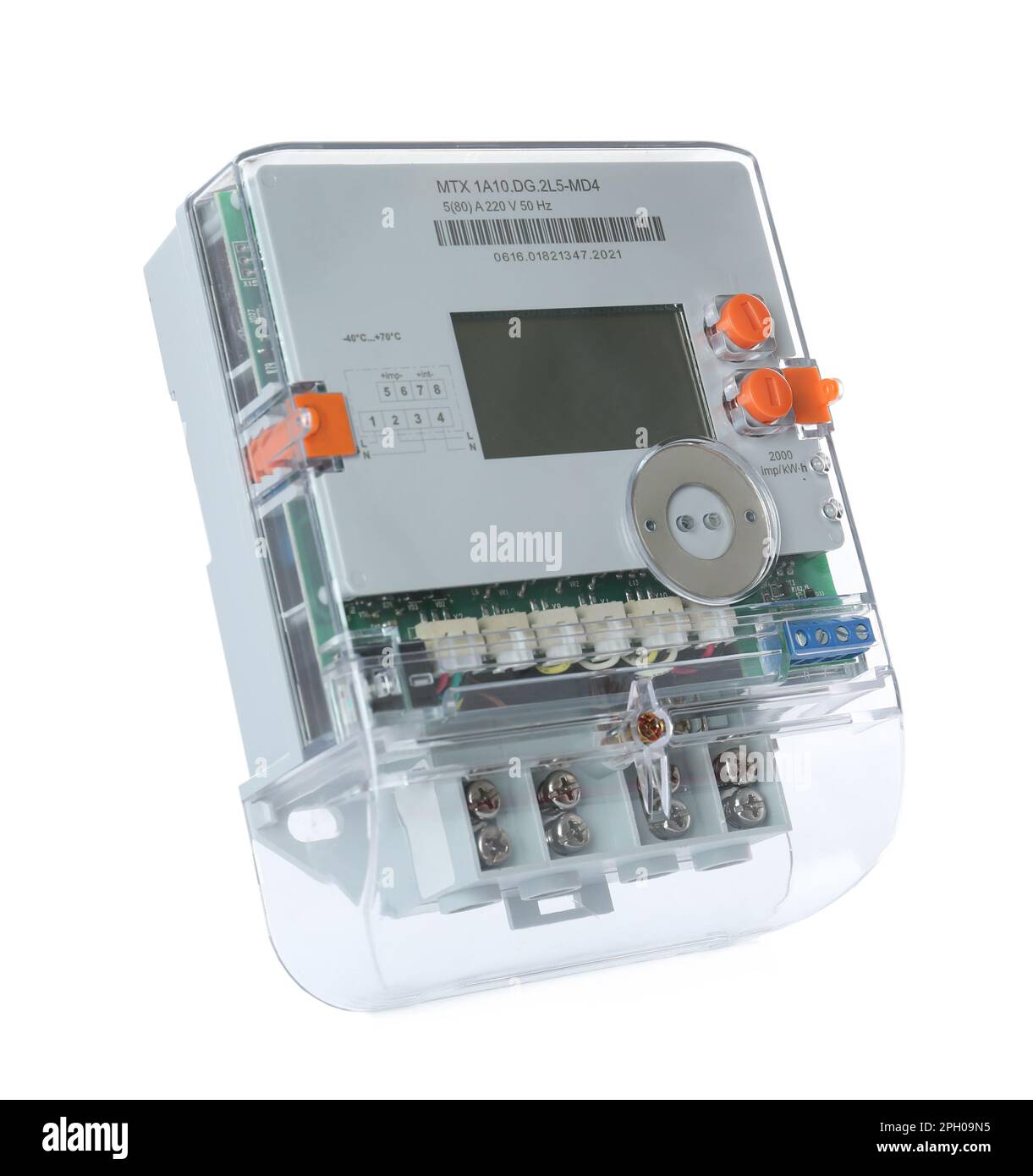 Electricity meter isolated on white background. Measuring device Stock