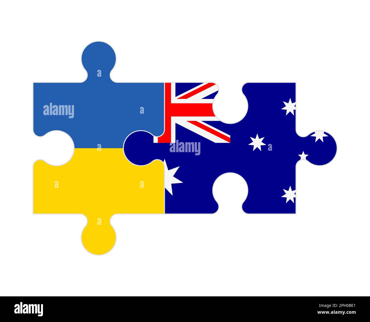Connected puzzle of flags of Ukraine and Australia, vector Stock Vector