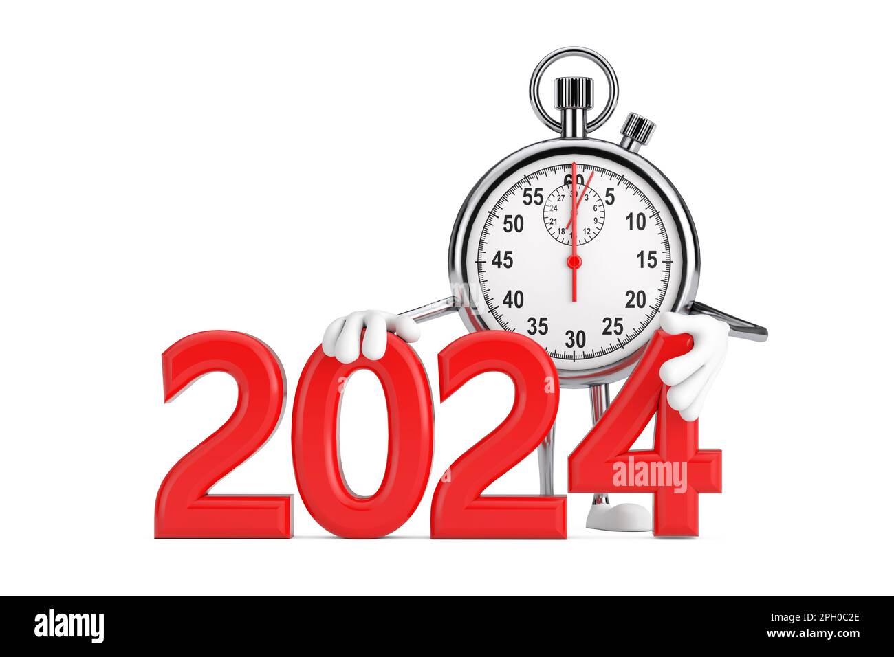Modern Stopwatch Cartoon Person Character Mascot with Red 2024 New Year
