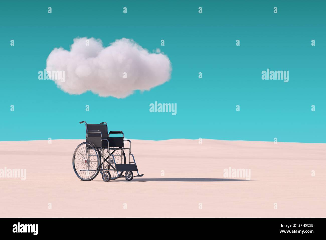 Empty Wheelchair under Cloud in Desert on a blue sky background. 3d  Rendering Stock Photo - Alamy