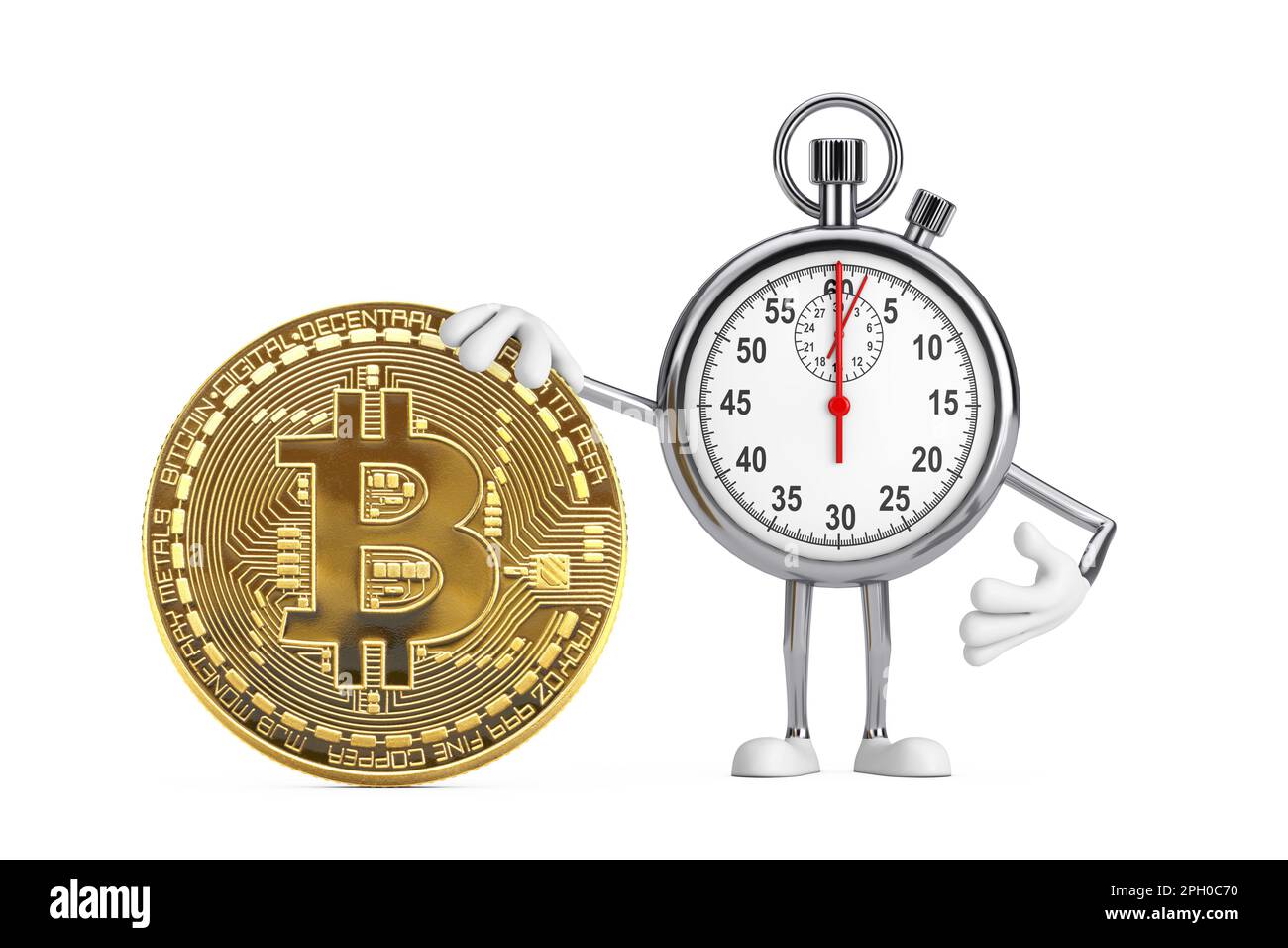 Modern Stopwatch Cartoon Person Character Mascot with Cryptocurrency Golden  Bitcoin Coin on a white background. 3d Rendering Stock Photo - Alamy