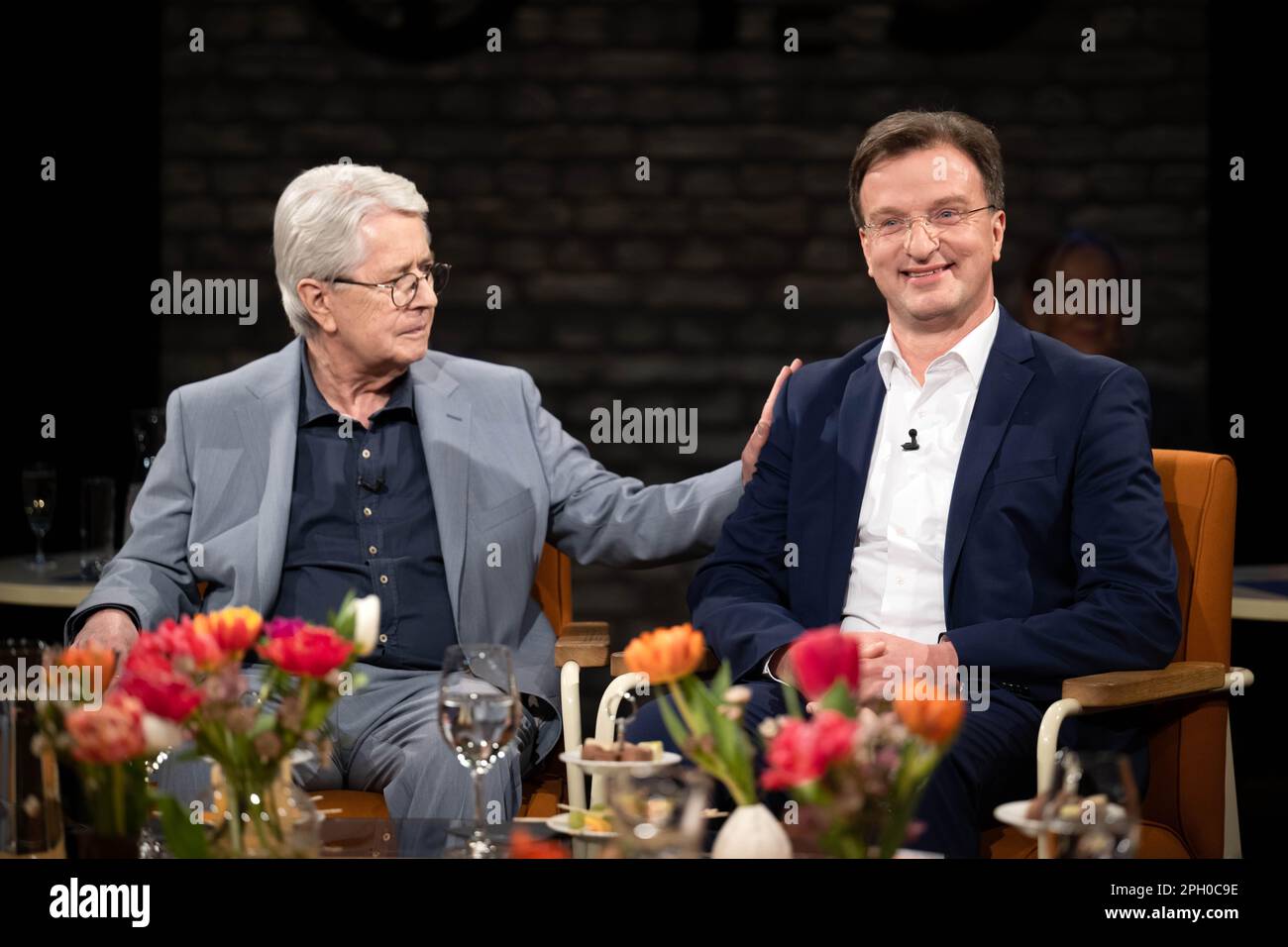 Bremen, Germany. 24th Mar, 2023. Frank Elstner (l) and Matthias Reinschmidt  at the recording of the Radio Bremen talk show "3nach9'. Credit: Sina  Schuldt/dpa/Alamy Live News Stock Photo - Alamy