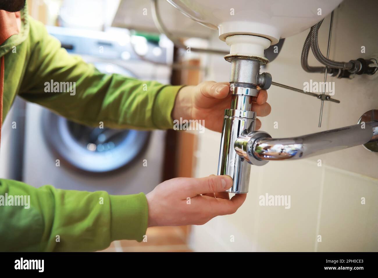 Plumbing repair. Sewer cleaning. Food grinder inspection repair Stock