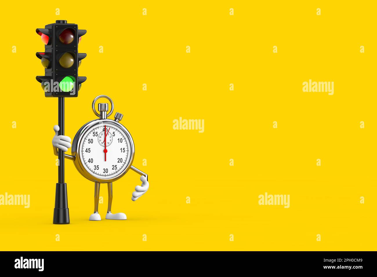 Modern Stopwatch Cartoon Person Character Mascot with Traffic Green